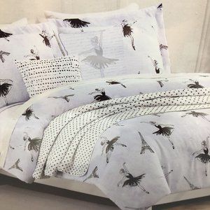 5pc Nicole Miller Ballerina TWIN Comforter Set Lavender Paris Eiffel Tower Black